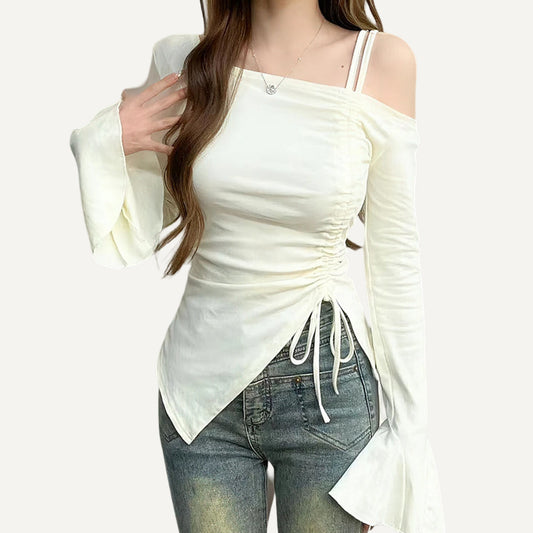 XAO Camiseta manga murcielago con cuello bote y cintas