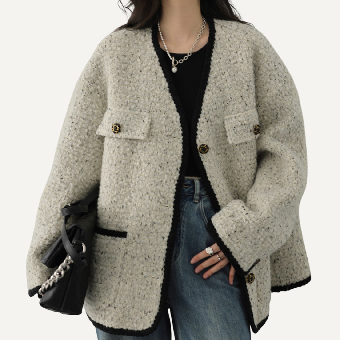 XAO Chaqueta Tejida Crema/Negro