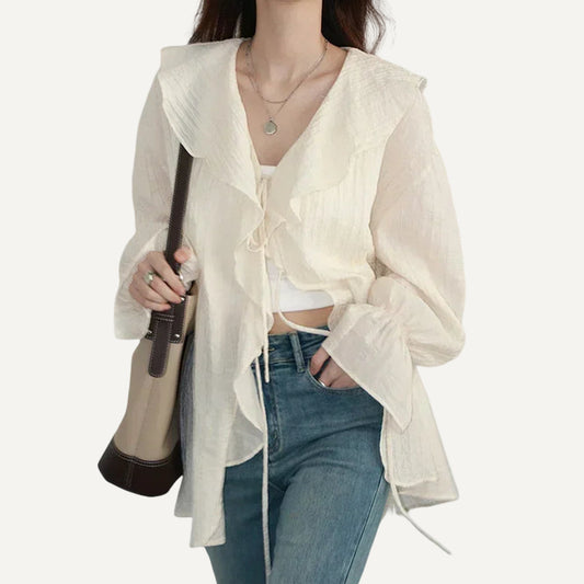 XAO Blusa Ligera de Gasa Translúcida