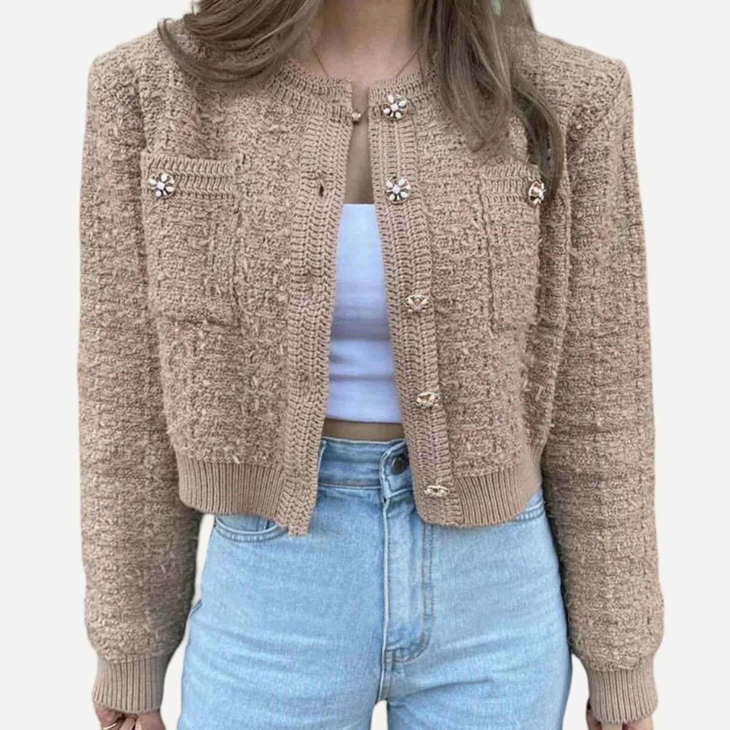 XAO Cárdigan Tweed Corto con Botones Joya